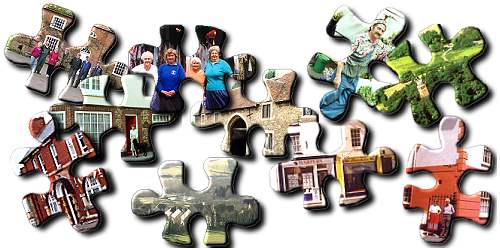 jigsaw-shaped photographic images of the town