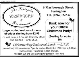 Marlborough St Carvery Advert 1989
