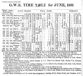 Railway Timetable Down 1891